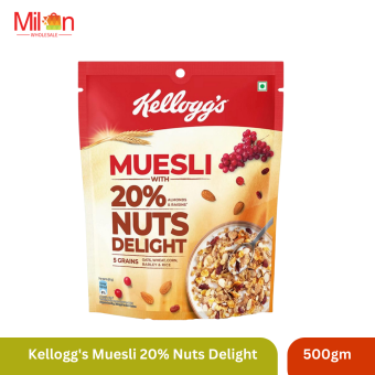 Kellogg's Muesli 20% Nuts Delight 500Gm | Almonds & Raisins, 5 Grains, High in Iron, Vitamins B1, B2, B3, B6, Folate and Fibre, Multigrain Breakfast Cereal