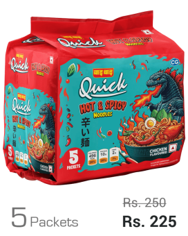 Wai Wai Quick Hot & Spicy Chicken Flavour Noodles Pack of 5
